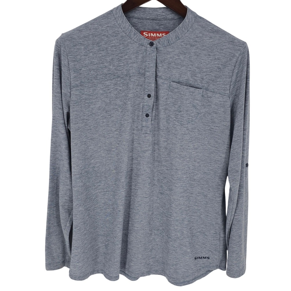 Simms Women's XL Heather Blue Henley Long‎ Sleeve Shirt 36877 Fishing Top